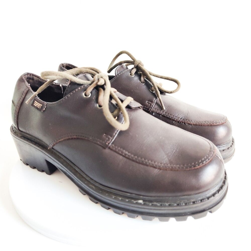 Y2K 90s Esprit Shoes‎ Size 5.5 Brown Leather Chunky Lug Sole Lace Up Oxford Vtg